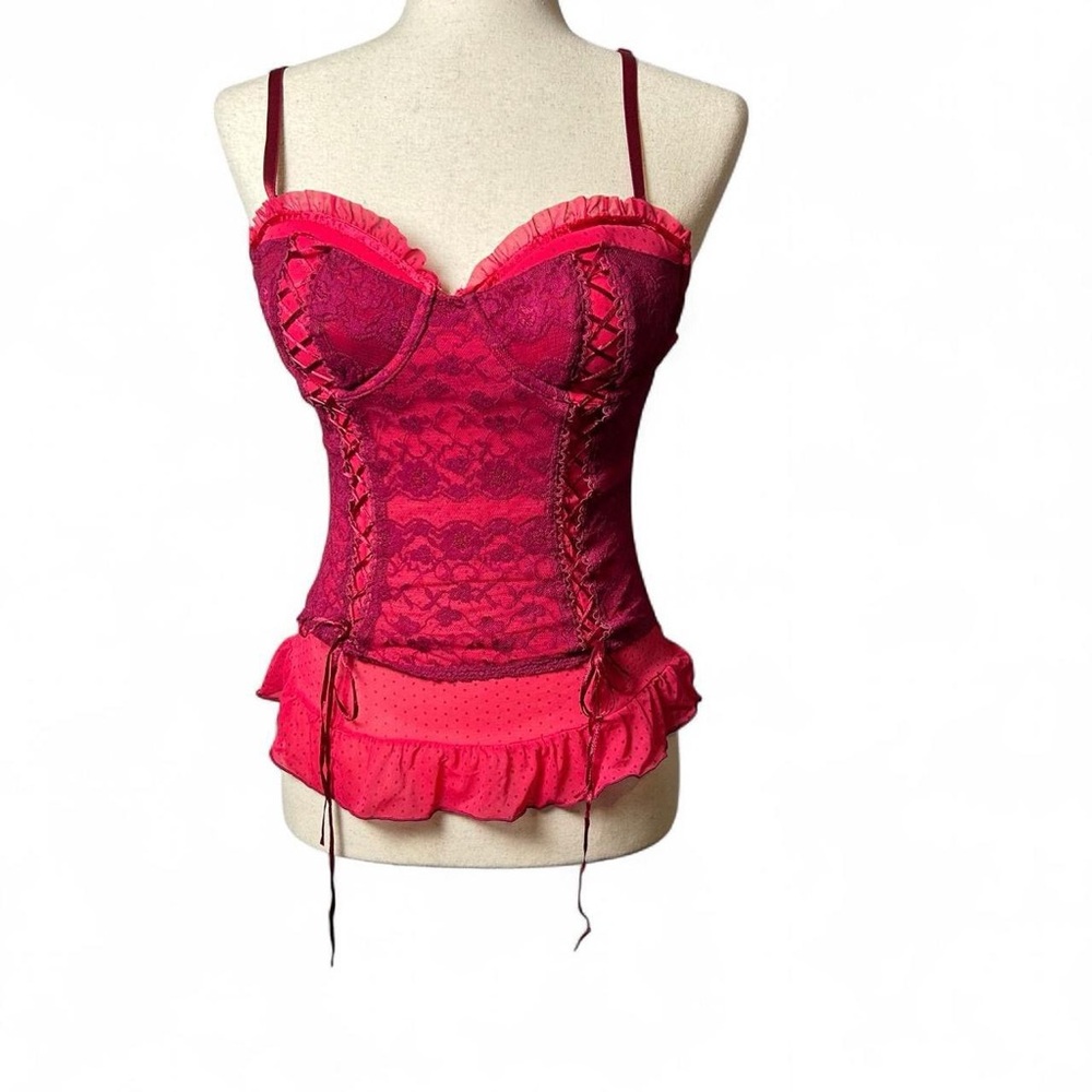 Vampiric Goth Red Lace Corset Babydoll Lingerie Top